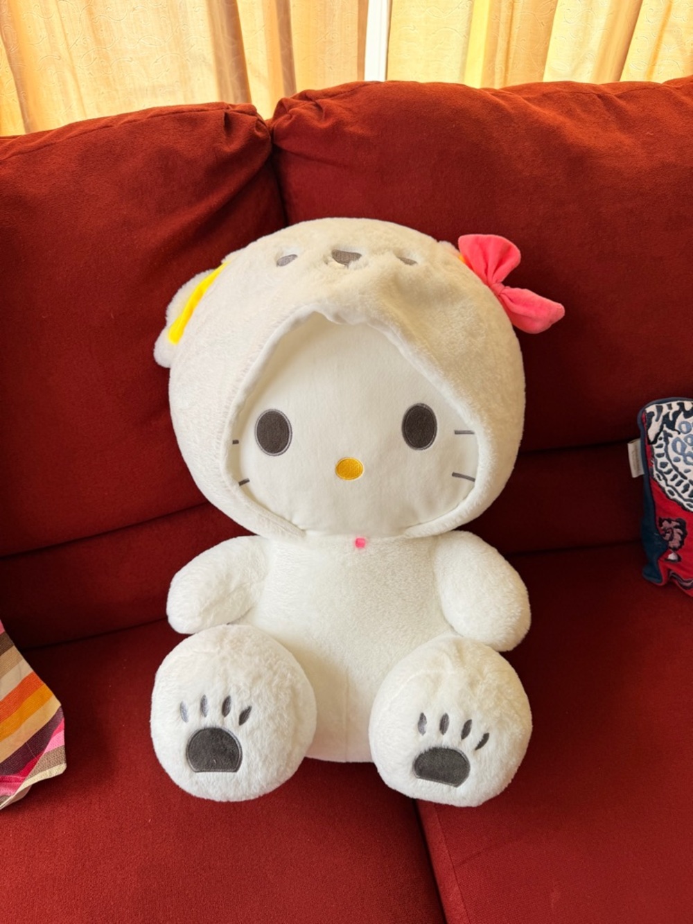 Hello Kitty White Plush with Pink Bow and Yellow Ear Accent